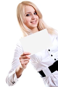 Young Business Woman With Business Card Royalty Free Stock Images Young Business Woman With Business Card Royalty Free Stock Images