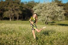 Beautiful Young Woman Jumping In Blooming Meadow Royalty Free Stock Photography Beautiful Young Woman Jumping In Blooming Meadow Royalty Free Stock Photography