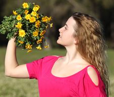 Beautiful Young Woman Standing In Blooming Meadow Stock Photography Beautiful Young Woman Standing In Blooming Meadow Stock Photography
