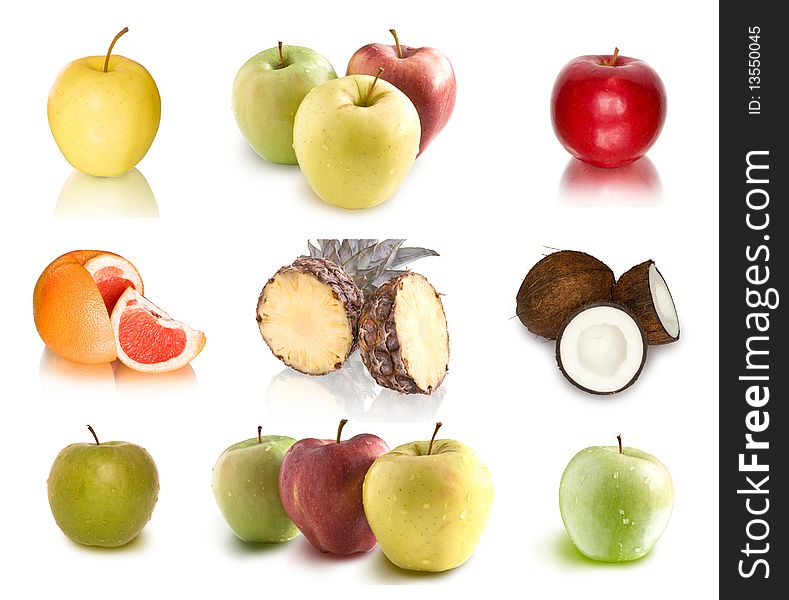 Collection of fruits on white background