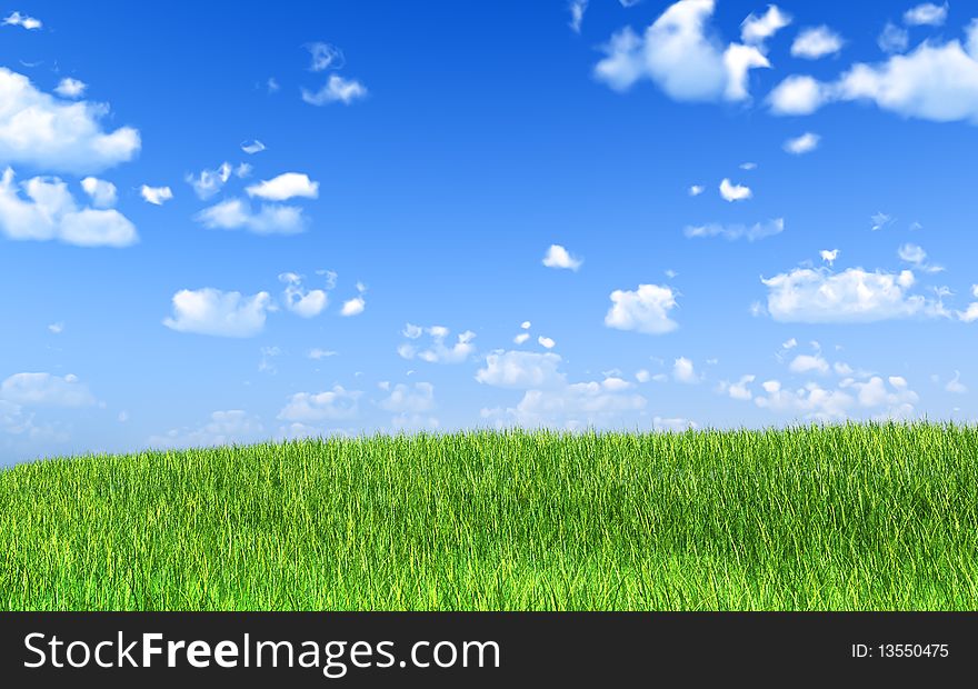 Clear landscape with clouds and green field