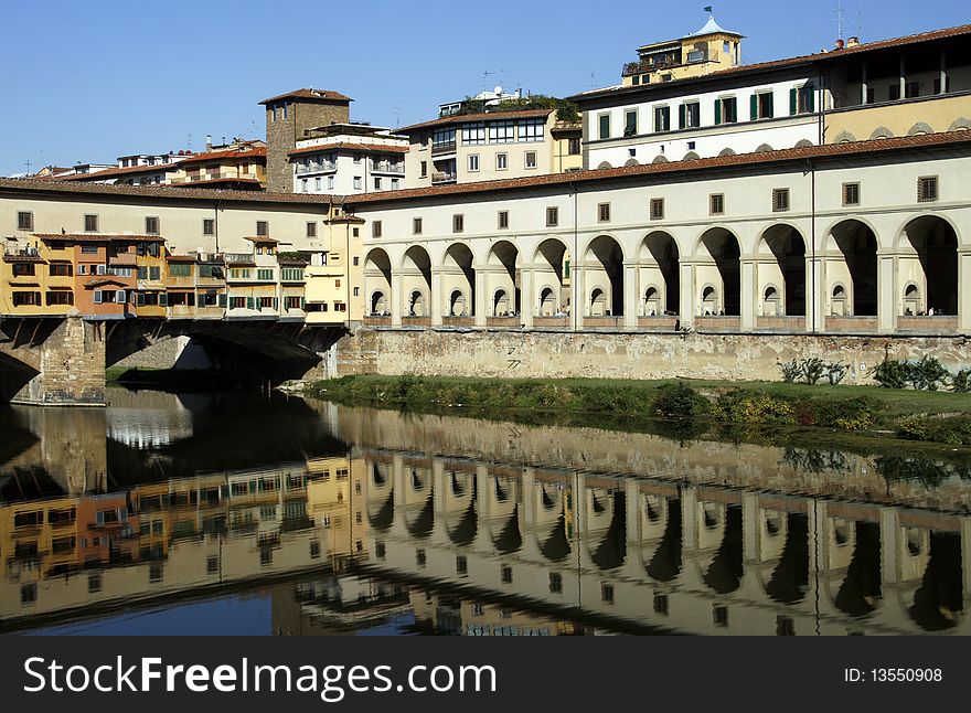 Ponte Vecchio - famous old bridge in Florence on the Arno river, Italy