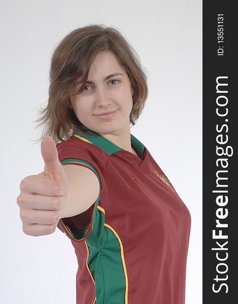 Woman Portugal Soccer fan, isolated on white background