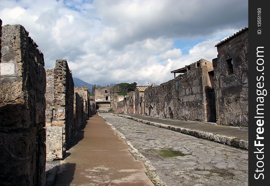 View of a street in Pompeii during spring