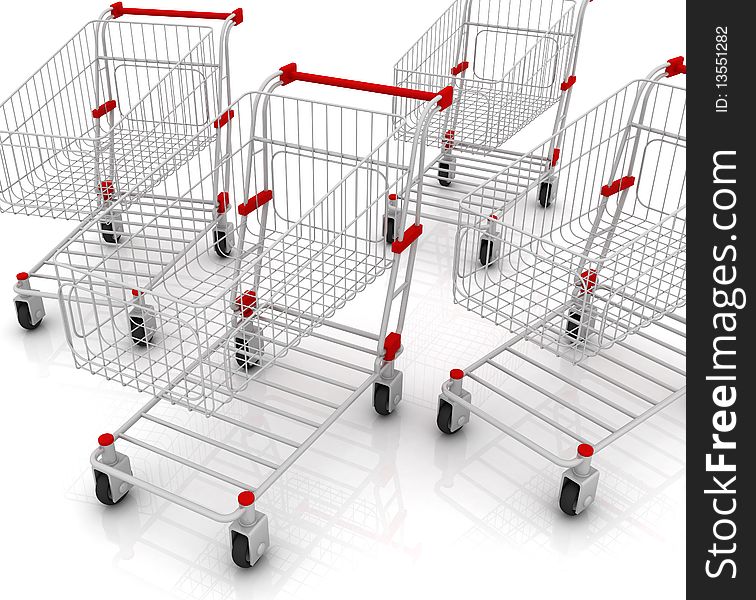 Shopping carts isolated on white. 3D render.