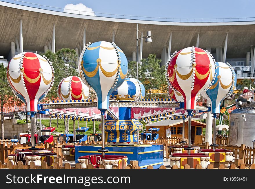 Colorful carousel in an amusement park
