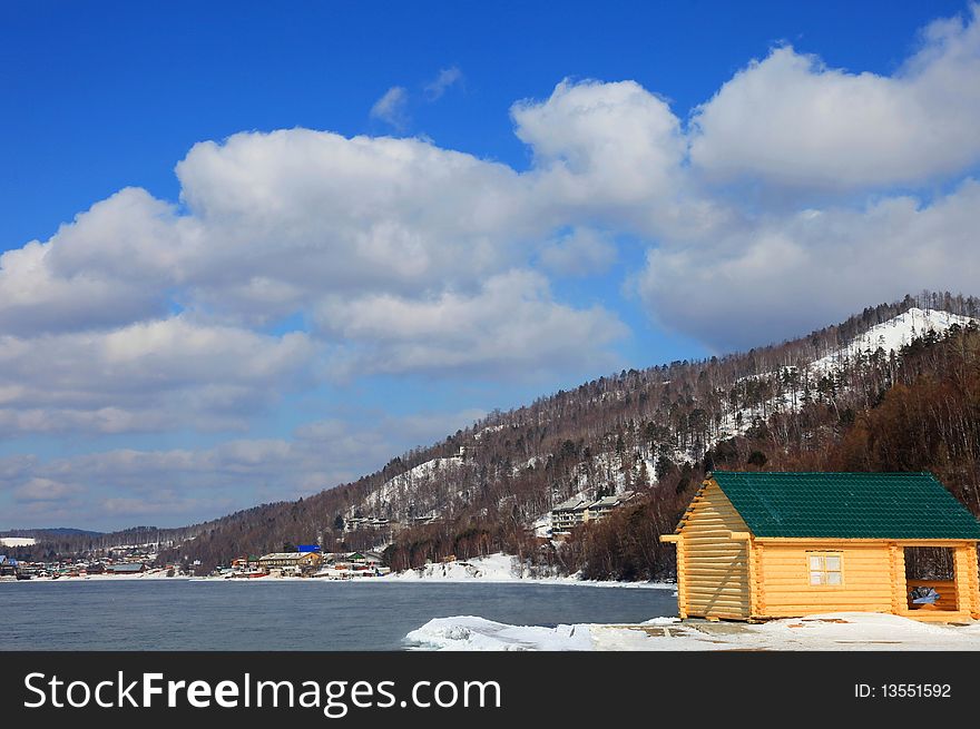 Log cabin. Coast of the Lake Baikal.