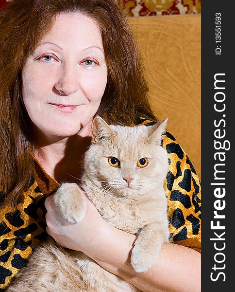 Portrait of woman and cat