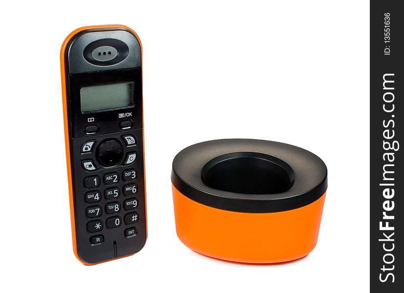 Orange radio phone, with a black dial