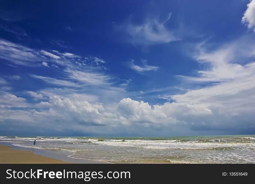 Beautiful scenery with the clouds of interest on the beach. Beautiful scenery with the clouds of interest on the beach