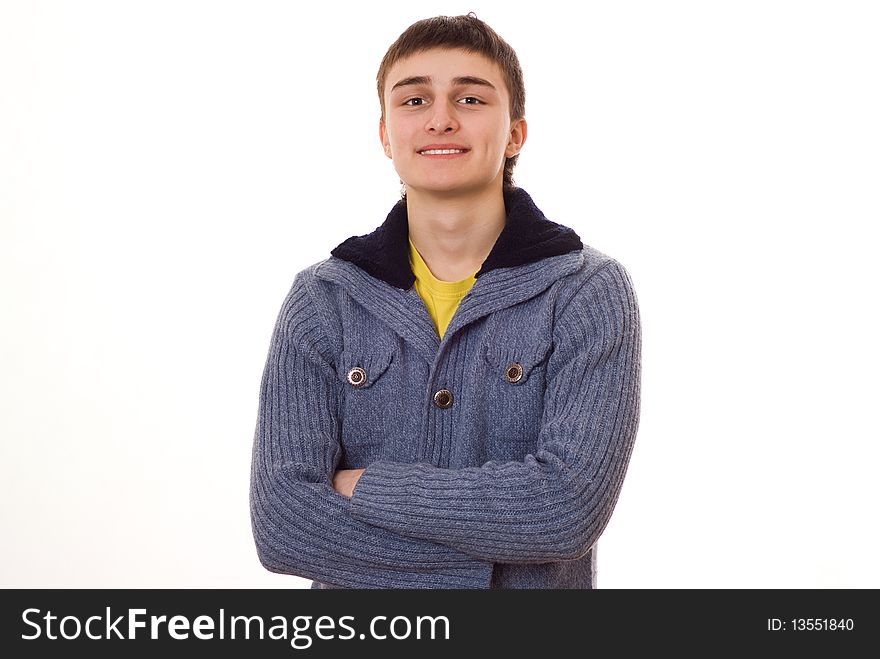 Handsome  man standing on a white background