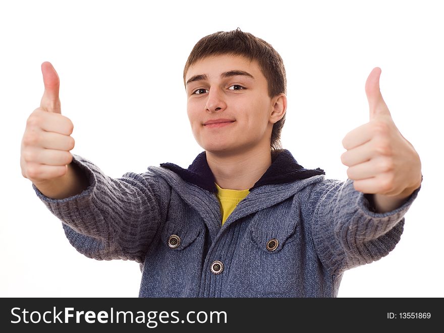 Young man standing and smiling on white background. Young man standing and smiling on white background