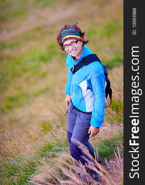 Hiker girl in Carpathion mountains