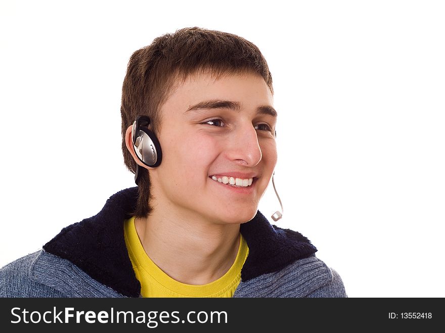 Beautiful teenager iwith headphones on white background. Beautiful teenager iwith headphones on white background