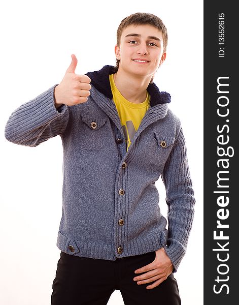 Teenager In A Blue Jacket Is Satisfied