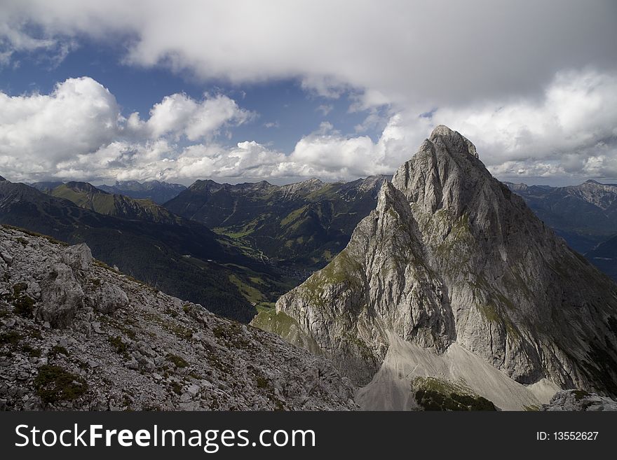 Picture is taken from the Dragonkopf to Ehrwalder Sonnenspitze. Ammergauer alps on the background. Picture is taken from the Dragonkopf to Ehrwalder Sonnenspitze. Ammergauer alps on the background