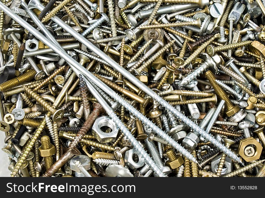 Closeup of many metal screws