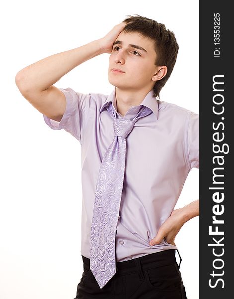 Young handsome business man  a white background