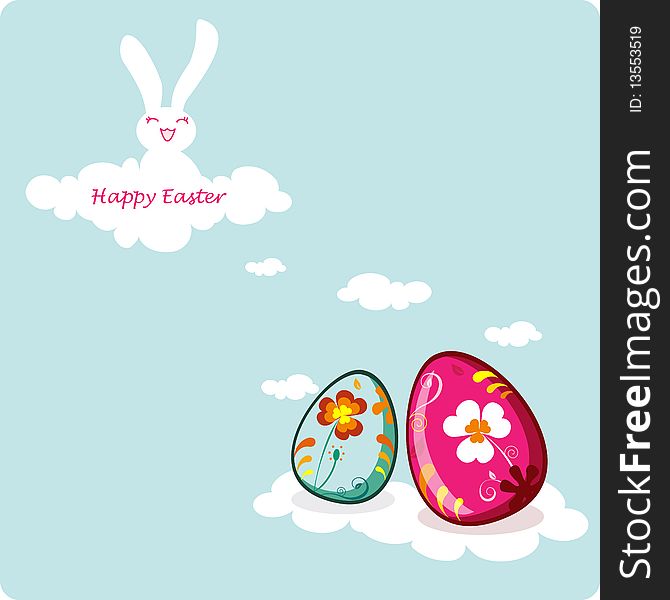 Easter sky with bunny shape clounds - greeting template