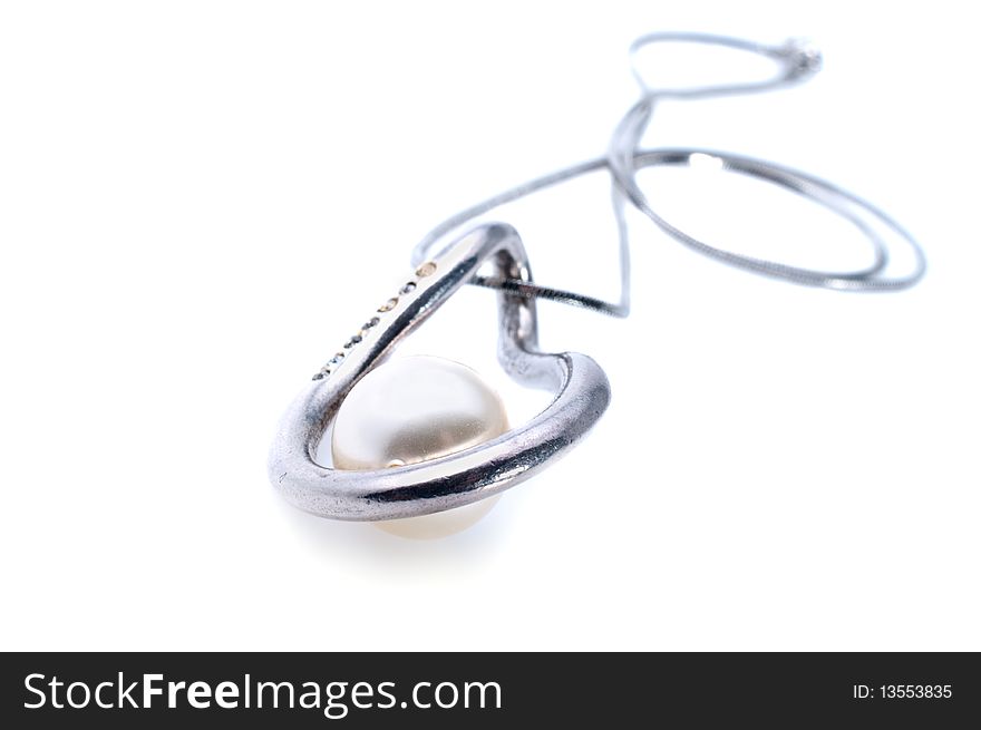 Silver chain with pendant on white background