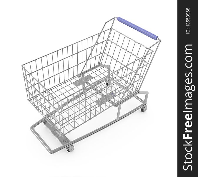 Shopping cart on white background - 3d illustration