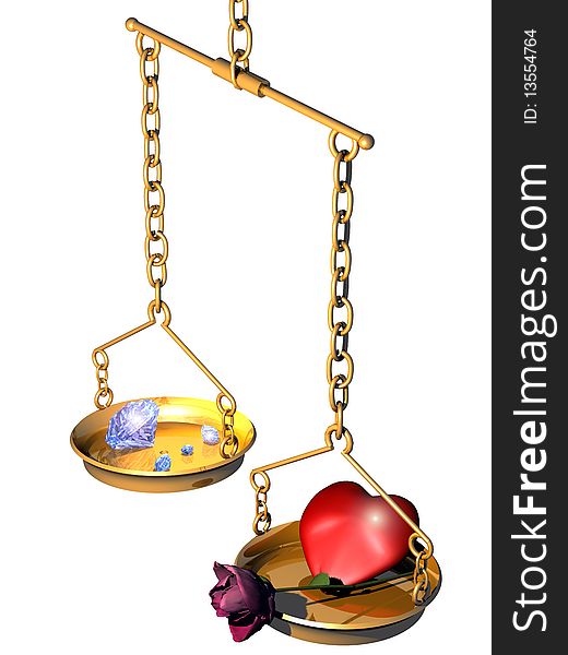 On a balance, a heart and a rose weigh more than diamonds. On a balance, a heart and a rose weigh more than diamonds