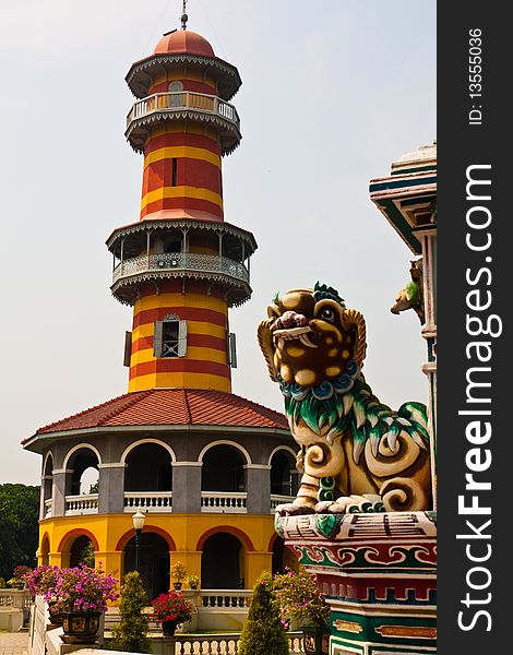A colorful historic observatory at Bang-pa-in palace, Thailand