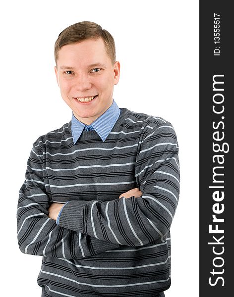 Handsome young man smiling isolated over white