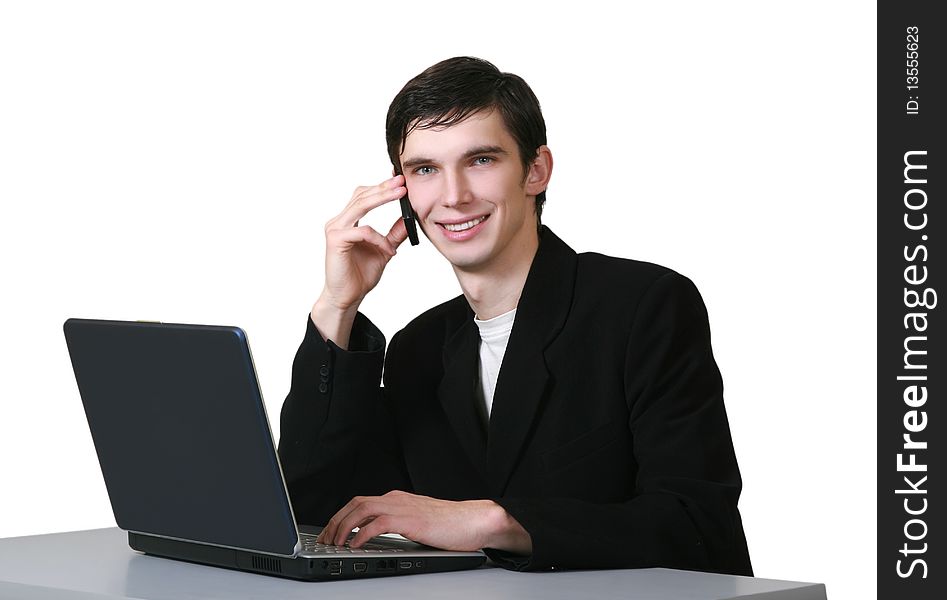 Smiling young businessman isolated on a white background