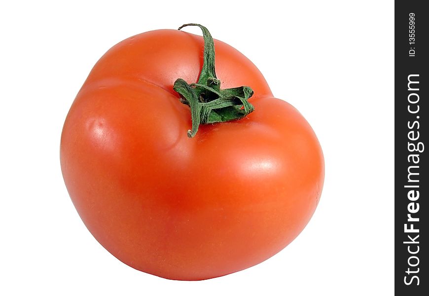Ripe, red tomatoes on white background.
