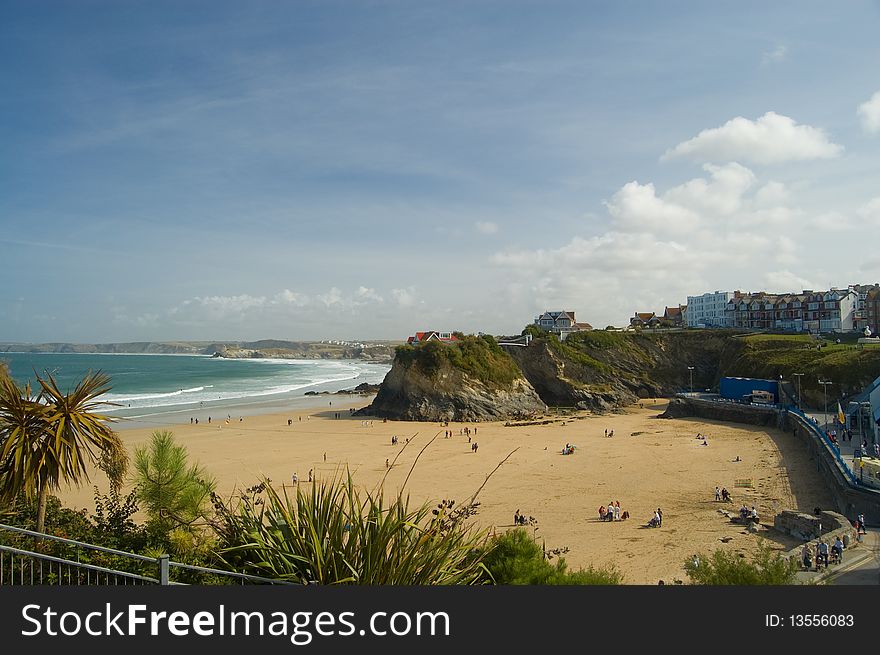 The sea and landscape at newquay and towan beach in cornwall in england. The sea and landscape at newquay and towan beach in cornwall in england