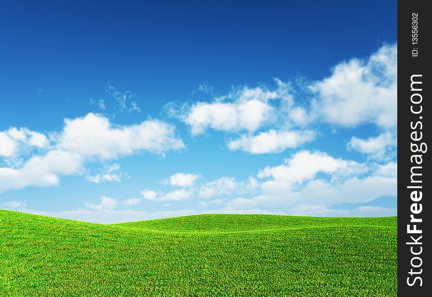 Green grass and cloudy sky. Green grass and cloudy sky