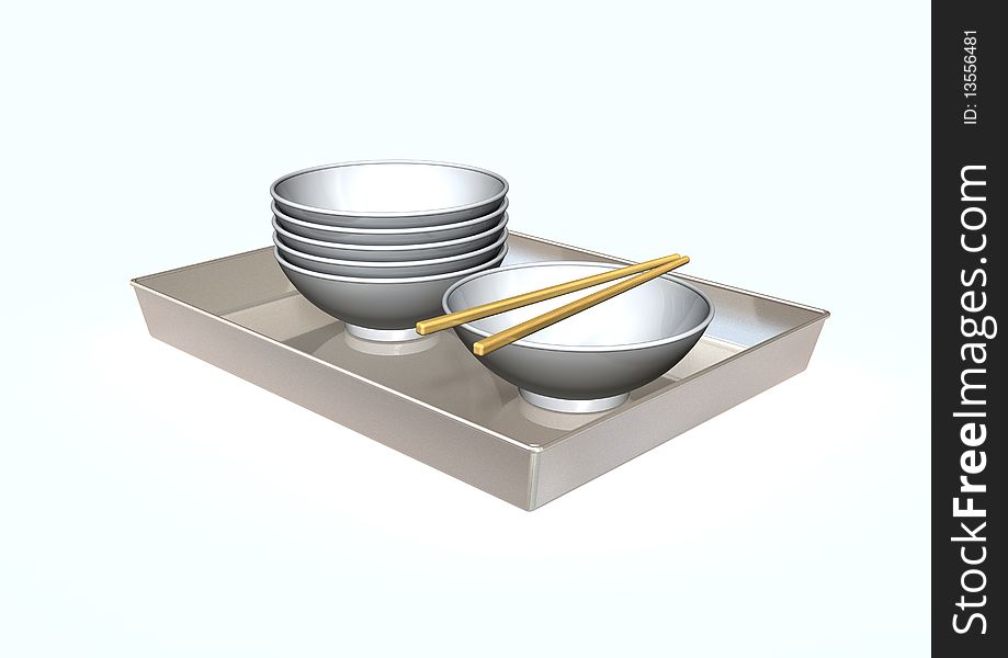 3d image with bowl and chopsticks. 3d image with bowl and chopsticks
