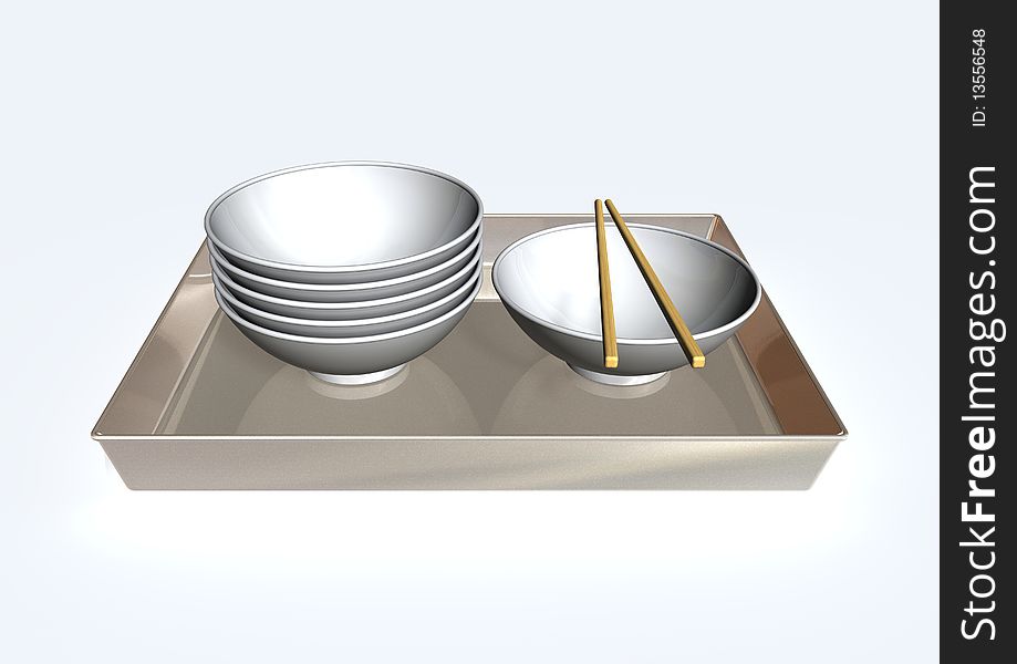 3d image with bowl and chopsticks. 3d image with bowl and chopsticks