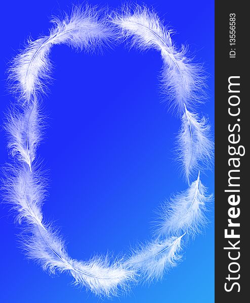 Easter decorative frame created by white feathers on the blue. Easter decorative frame created by white feathers on the blue