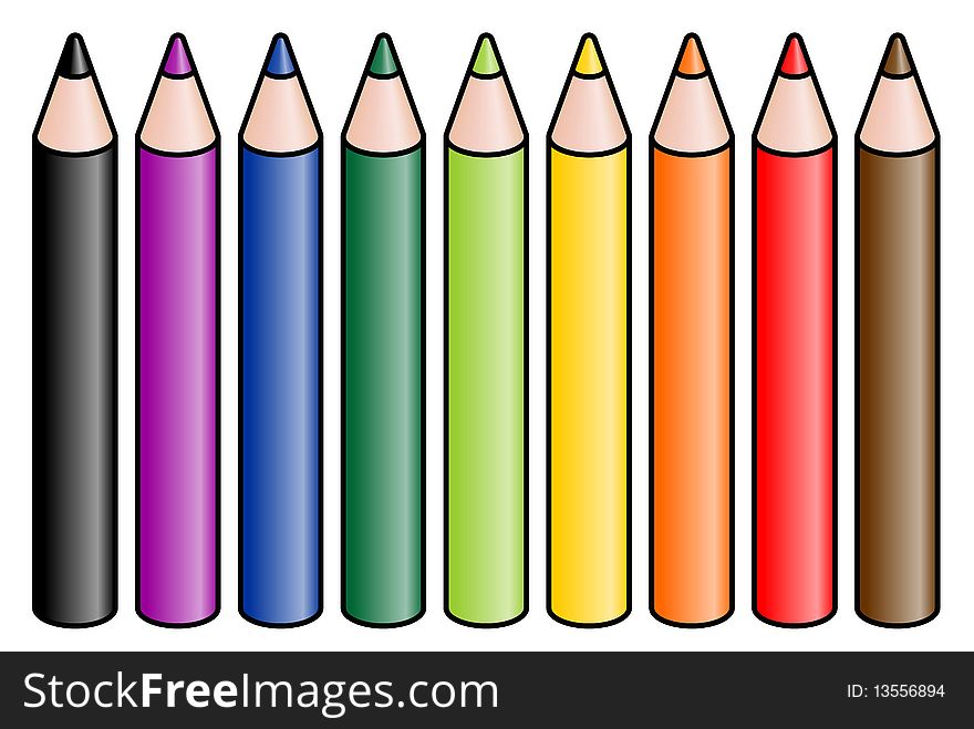 Set of colored pencils over white background