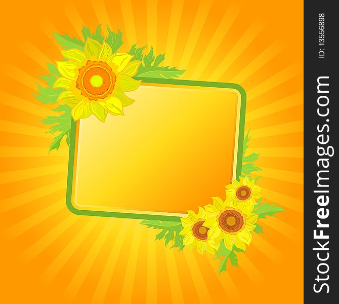 Banner with sunflowers, illustration with copy spase area