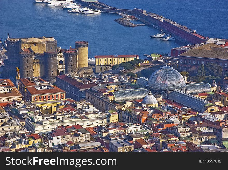 The view of Naples with the castel, Italy. The view of Naples with the castel, Italy