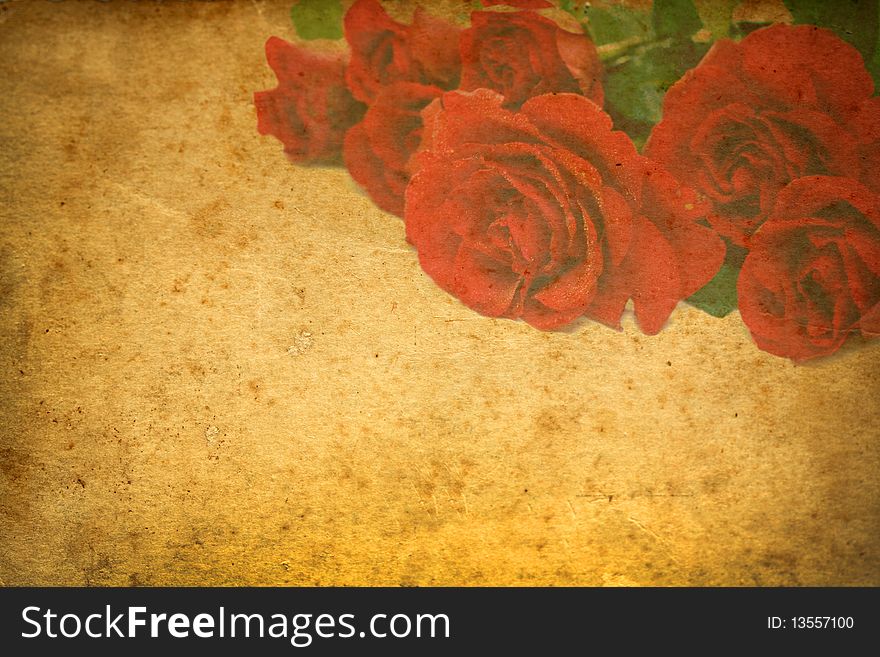 Grunge background with red roses