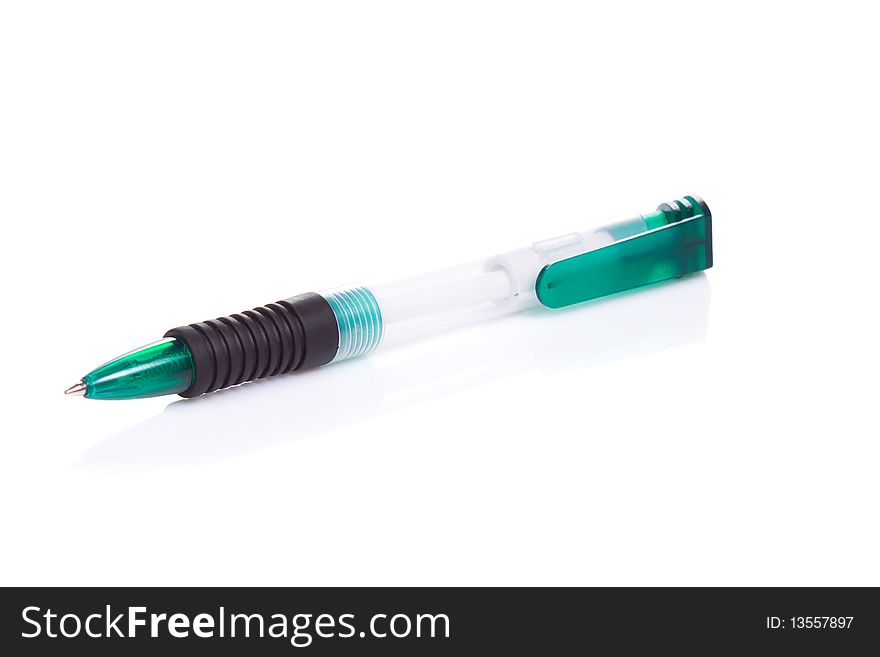 Isolated green pen at white
