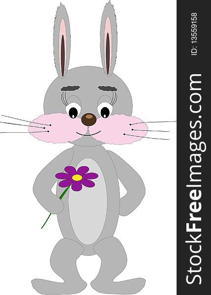 Shy rabbit holding the flower