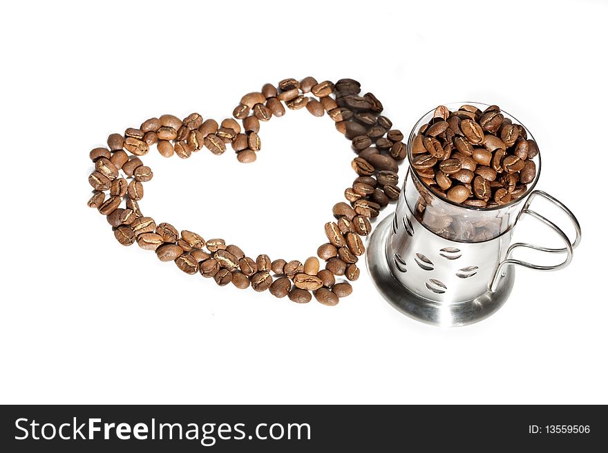 Coffee beans and cup glass