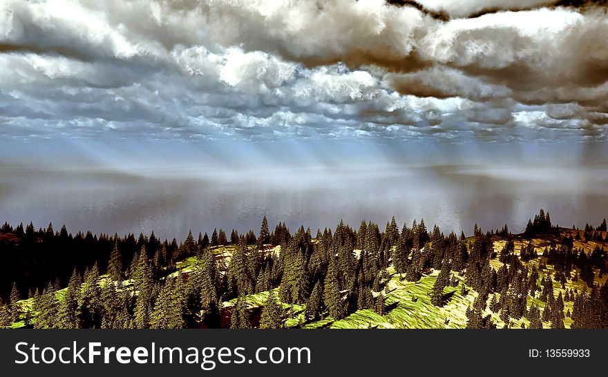 Awesome Siberian landscape with skyscape