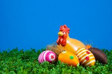 Few Easter Eggs And Hen On Cress Royalty Free Stock Photo Few Easter Eggs And Hen On Cress Royalty Free Stock Photo