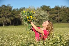 Beautiful Young Woman Standing In Blooming Meadow Stock Photo Beautiful Young Woman Standing In Blooming Meadow Stock Photo