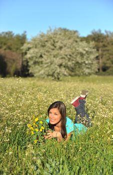 Beautiful Young Woman Lying In Blooming Meadow Royalty Free Stock Photo Beautiful Young Woman Lying In Blooming Meadow Royalty Free Stock Photo