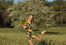 Beautiful Young Woman Jumping In Blooming Meadow Royalty Free Stock Photos Beautiful Young Woman Jumping In Blooming Meadow Royalty Free Stock Photos