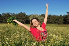 Beautiful Young Woman Standing In Meadow Stock Image Beautiful Young Woman Standing In Meadow Stock Image