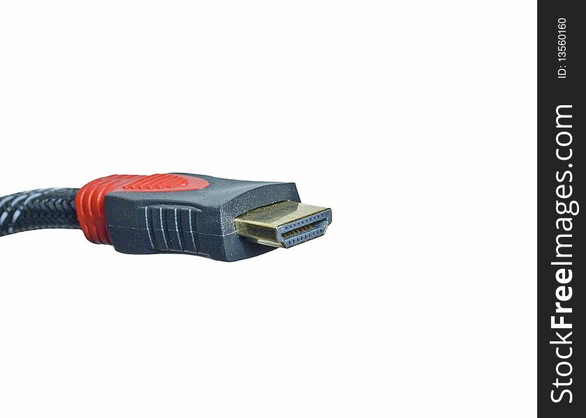 The close-up photograph of HDMI cable terminal. Side view. The close-up photograph of HDMI cable terminal. Side view