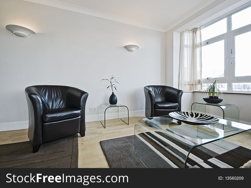 Contemporary living room with modern leather armchairs. Contemporary living room with modern leather armchairs